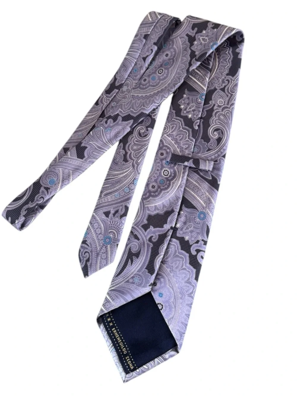 ERMENEGILDO ZEGNA Purple Blue Paisley Print Italian Men's Tie 100% Silk 60”